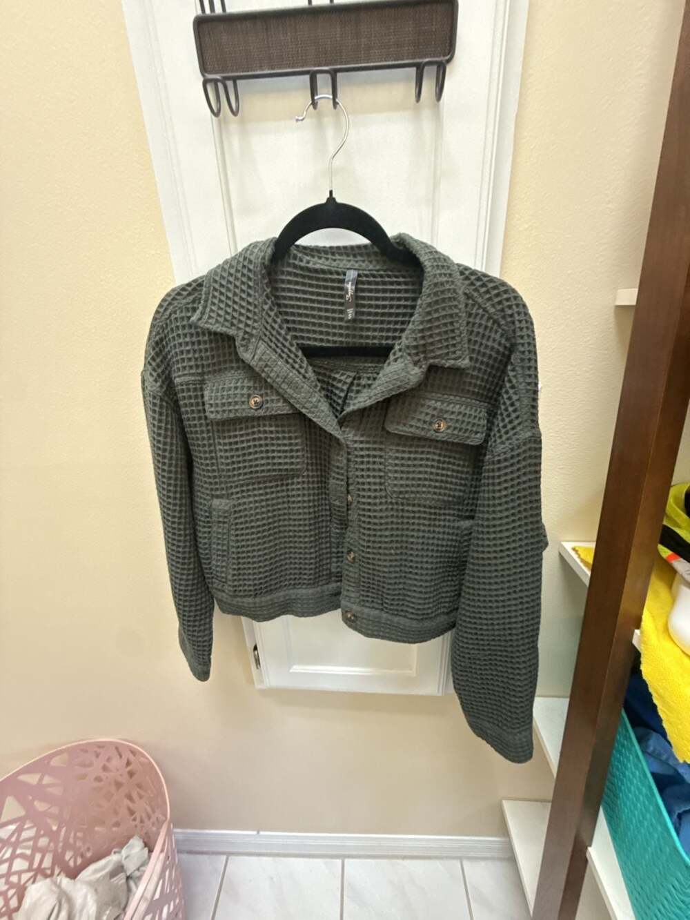 Supplies Olive Green Waffle Knit Button-Up Shacket